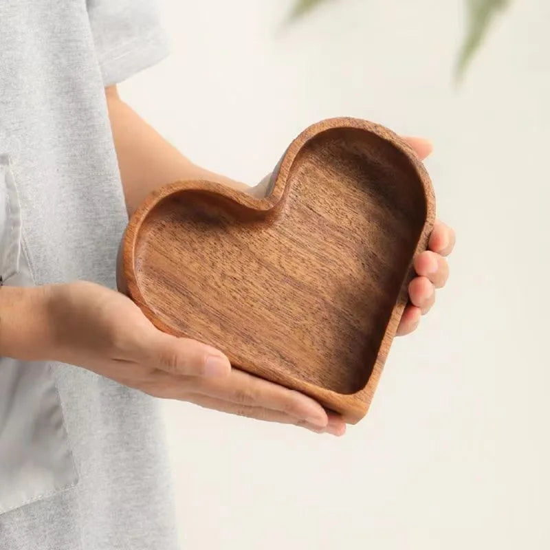 Heart-Shaped Wooden Dessert Plate