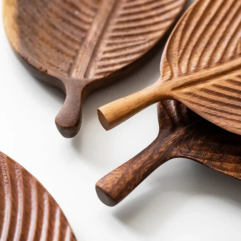 Wooden Leaf Shape Refreshment Tray