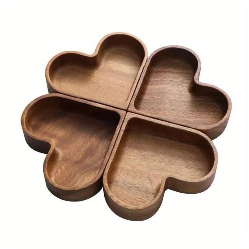 Heart-Shaped Wooden Dessert Plate