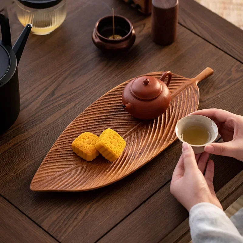 Wooden Leaf Shape Refreshment Tray