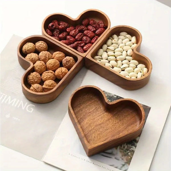 Heart-Shaped Wooden Dessert Plate